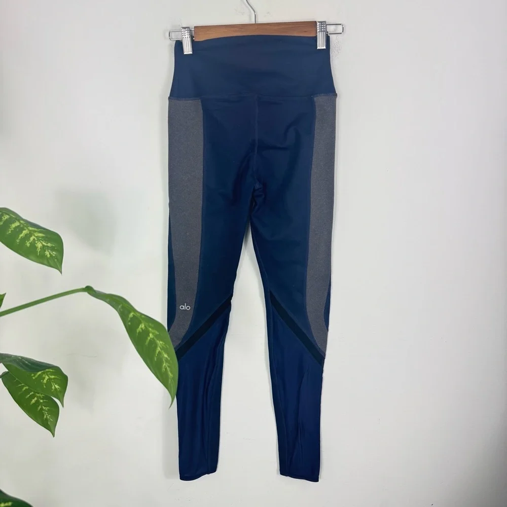 ALO Yoga Elevate Hi-Rise Leggings Navy Gray Mesh Colorblock Size XS GUC